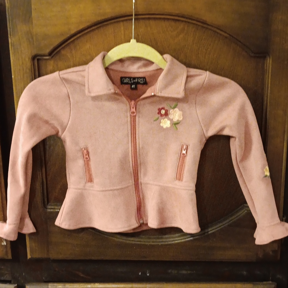 GIRLS FIRST PINK FLORAL EMBROIDERY ZIP UP JACKET SIZE 4T